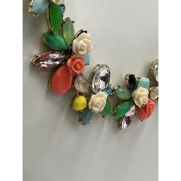 J. Crew Rosette Garden MultiColor Crystal Flower Statement Necklace New - Picture 4 of 16